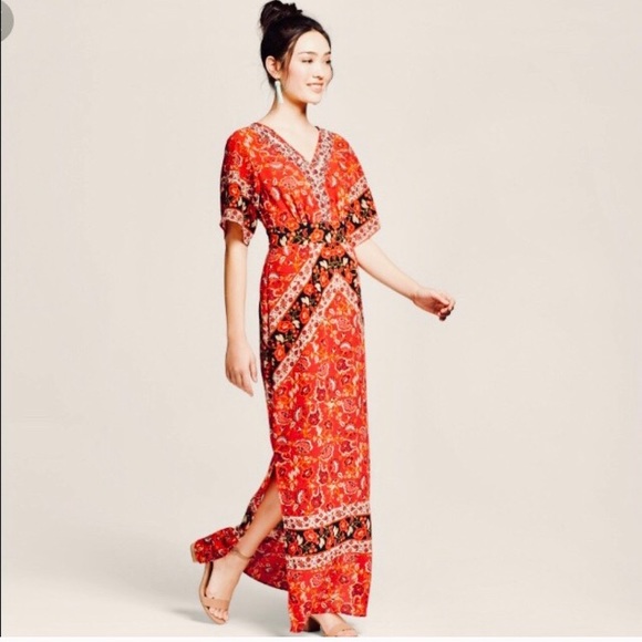 red open back maxi dress